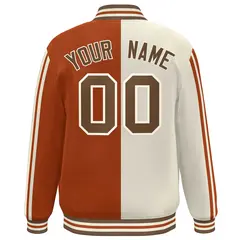 Orange Khaki Two Tone Color Block Varsity Baseball Bomber Jacket 4
