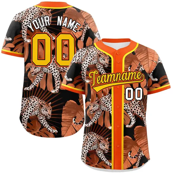 Orange Leopard Graffiti Pattern Authentic Baseball Jersey