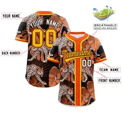 Orange Leopard Graffiti Pattern Authentic Baseball Jersey 2