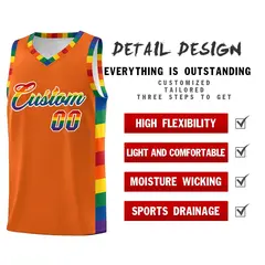 Orange LGBT Rainbow Pride Month Basketball Jersey 2