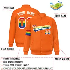 Orange LGBT Rainbow Pride Month Letterman Baseball Jacket 2