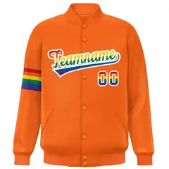 Orange LGBT Rainbow Pride Month Letterman Baseball Jacket 3