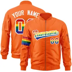 Orange LGBT Rainbow Pride Month Letterman Bomber Jacket 1