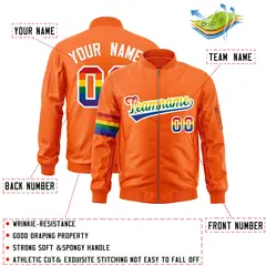 Orange LGBT Rainbow Pride Month Letterman Bomber Jacket 2