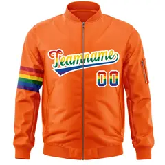 Orange LGBT Rainbow Pride Month Letterman Bomber Jacket 3