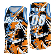 Orange Light Blue Abstract Graffiti Breathable Basketball Jersey 1