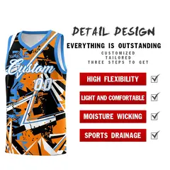 Orange Light Blue Abstract Graffiti Breathable Basketball Jersey 2
