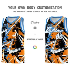 Orange Light Blue Abstract Graffiti Breathable Basketball Jersey 3