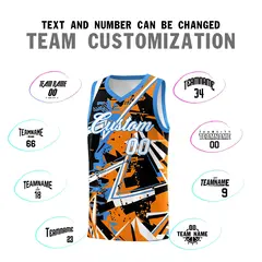 Orange Light Blue Abstract Graffiti Breathable Basketball Jersey 4