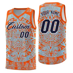 Orange Light Blue Aztec Sun Stone Graffiti Quick-Drying Basketball Jersey 1