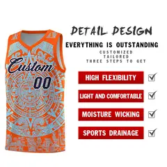 Orange Light Blue Aztec Sun Stone Graffiti Quick-Drying Basketball Jersey 2