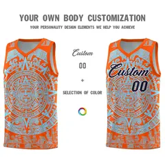 Orange Light Blue Aztec Sun Stone Graffiti Quick-Drying Basketball Jersey 3
