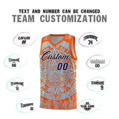 Orange Light Blue Aztec Sun Stone Graffiti Quick-Drying Basketball Jersey 4