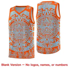 Orange Light Blue Aztec Sun Stone Graffiti Quick-Drying Basketball Jersey 6