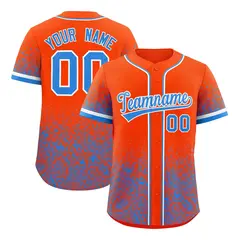 Orange Light Blue Floral Gradient Full Button Baseball Jersey 1