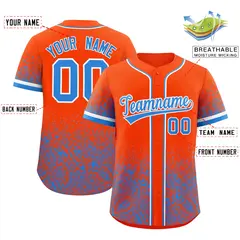 Orange Light Blue Floral Gradient Full Button Baseball Jersey 2