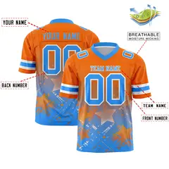 Orange Light Blue Star Gradient Flag Football Jersey 2