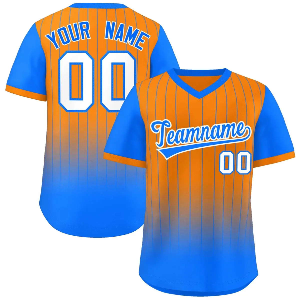 Orange Light Blue-White Gradient Pinstripe Baseball Jersey