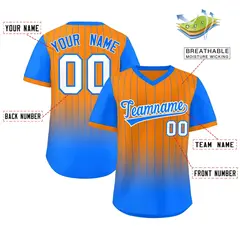 Orange Light Blue-White Gradient Pinstripe Baseball Jersey 2