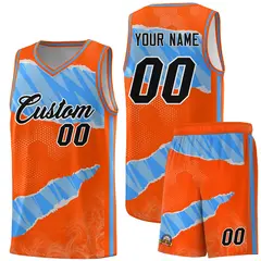 Orange Light Blue-White Tear Graffiti Basketball Jersey 1