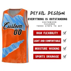 Orange Light Blue-White Tear Graffiti Basketball Jersey 2