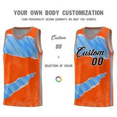 Orange Light Blue-White Tear Graffiti Basketball Jersey 3