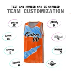 Orange Light Blue-White Tear Graffiti Basketball Jersey 4