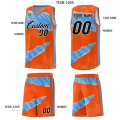 Orange Light Blue-White Tear Graffiti Basketball Jersey 5