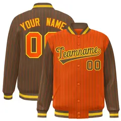 Orange Light Brown Pinstripe Raglan Varsity Letterman Baseball Jacket