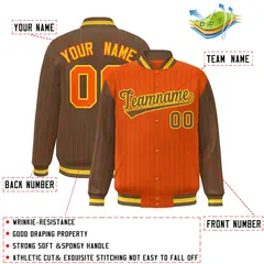 Orange Light Brown Pinstripe Raglan Varsity Letterman Baseball Jacket 2