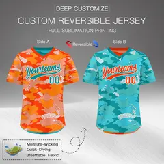Orange Light Orange Teal Camo Reversible Pullover Baseball Jersey 2