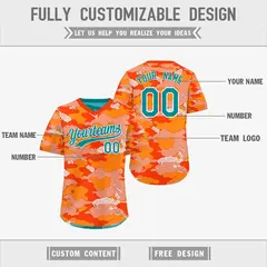 Orange Light Orange Teal Camo Reversible Pullover Baseball Jersey 3