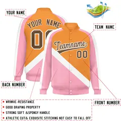 Orange Light Pink Raglan Full-Snap Letterman Baseball Jacket 2