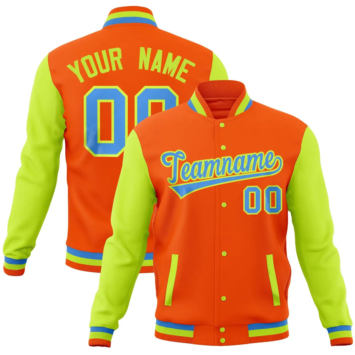 Orange Midnight Green Raglan Full-Snap Varsity Letterman Jacket