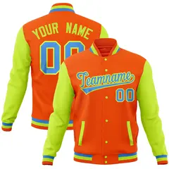 Orange Midnight Green Raglan Full-Snap Varsity Letterman Jacket 1