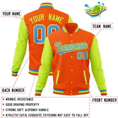 Orange Midnight Green Raglan Full-Snap Varsity Letterman Jacket 4