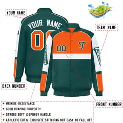 Orange Midnight Green Raglan Sleeves Varsity Letterman Jacket 2