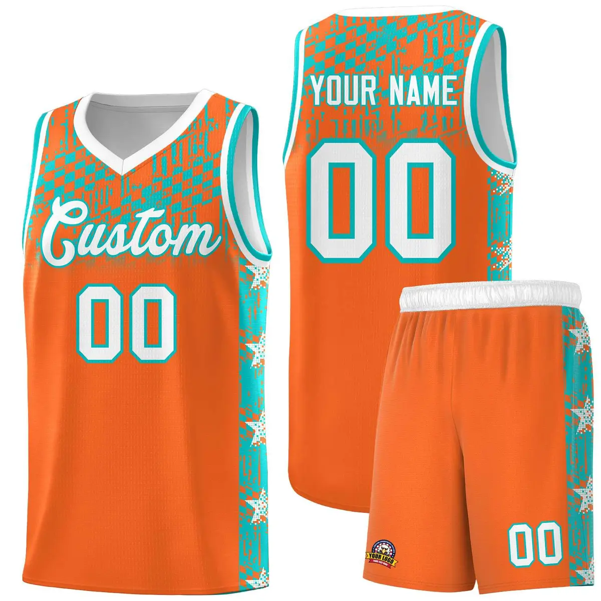 Orange Mosaic Stars Pattern Basketball Jersey