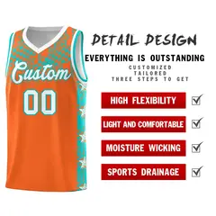 Orange Mosaic Stars Pattern Basketball Jersey 2