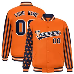 Orange Navy American Flag Varsity Raglan Letterman Bomber Jacket 1