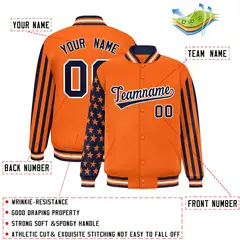 Orange Navy American Flag Varsity Raglan Letterman Bomber Jacket 2