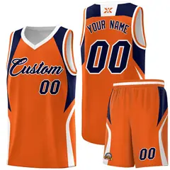 Orange Navy and White Color Block Basketball Uniform Jersey 1