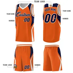Orange Navy and White Color Block Basketball Uniform Jersey 5