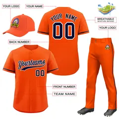 Orange Navy Baseball Jersey Pants Hat Uniform Package 2