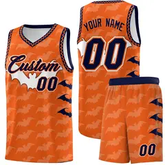 Orange Navy Bat Pattern Halloween Basketball Jersey