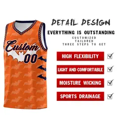 Orange Navy Bat Pattern Halloween Basketball Jersey 2