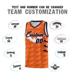 Orange Navy Bat Pattern Halloween Basketball Jersey 4
