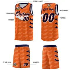 Orange Navy Bat Pattern Halloween Basketball Jersey 5