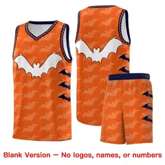 Orange Navy Bat Pattern Halloween Basketball Jersey 7