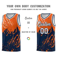 Orange Navy Beast Pattern Sports Basketball Jersey 3
